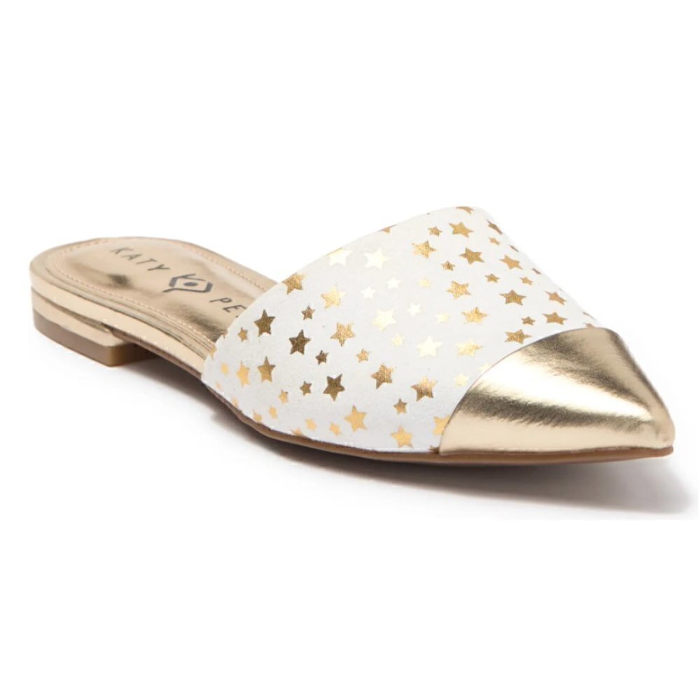 Katy Perry Women's Size 7.5 The Tarin Metallic Star Print Mule Gold White